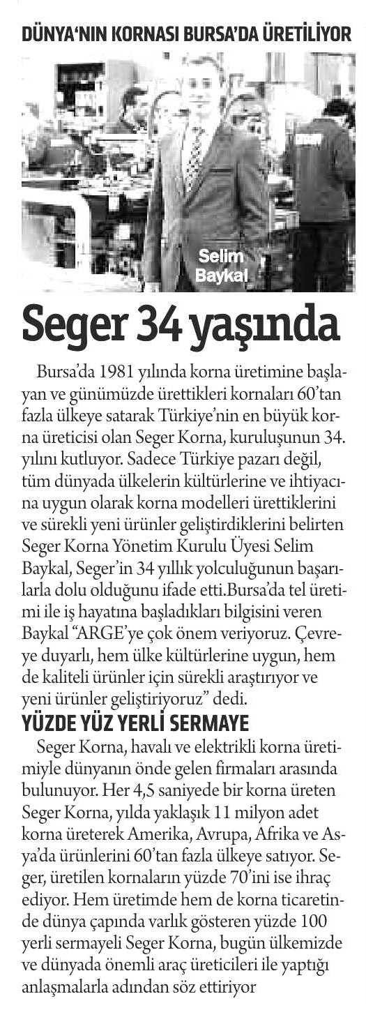Seger 34 yaşında.. A Gazete-Bursa (05/08/2015)