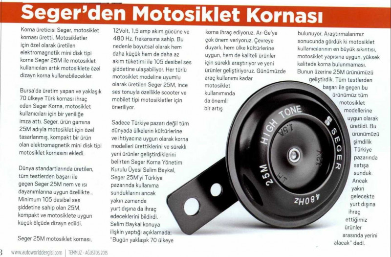 Seger'den Motosiklet Kornası.. Auto Spare World (01/07/2015)