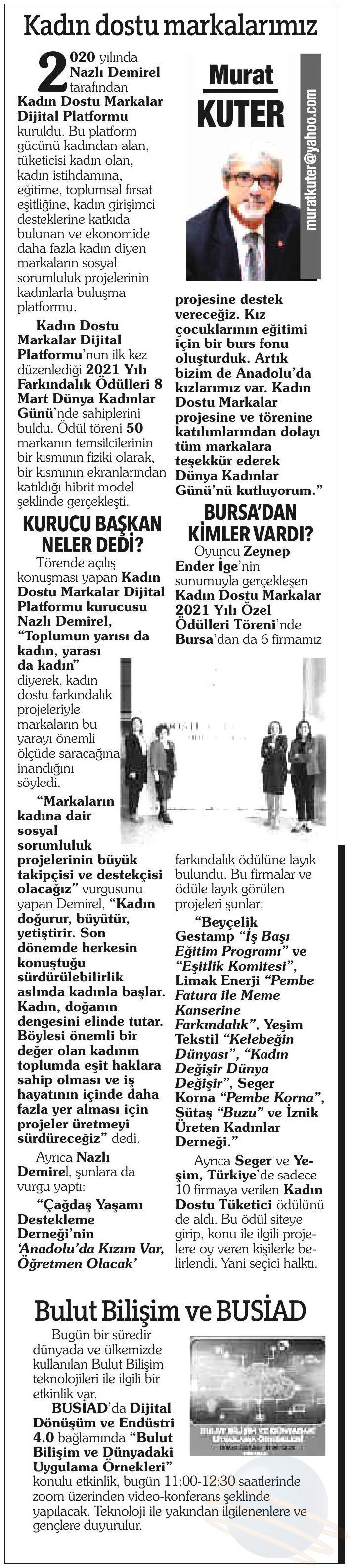 Kadın Dostu Markalarımız - Bursa Hakimiyet - 16.03.2021