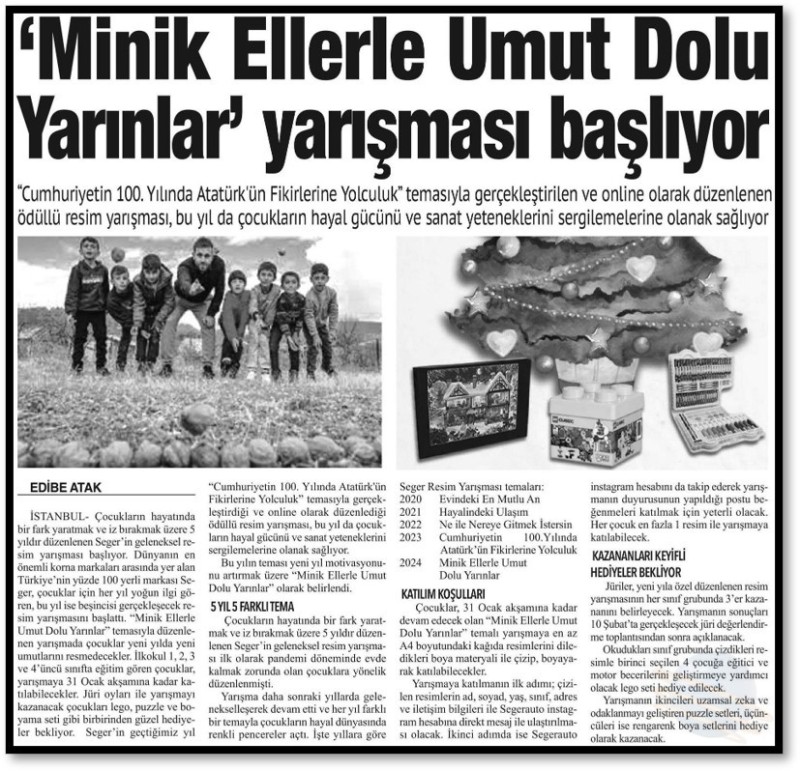 Minik Ellerle Umut Dolu Yarınlar Yarışması Başlıyor