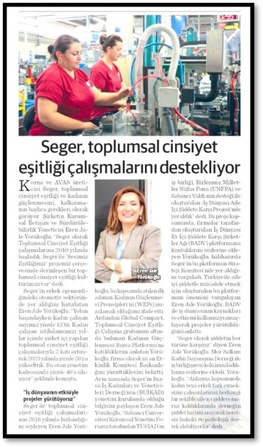 Seger Toplumsal Cinsiyet Eşitliği Çalışmalarını Destekliyor