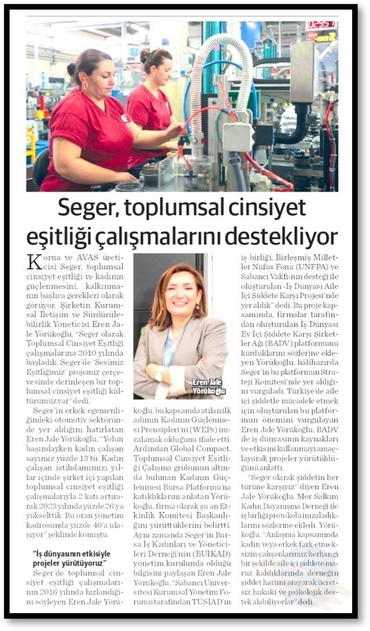 Seger Toplumsal Cinsiyet Eşitliği Çalışmalarını Destekliyor