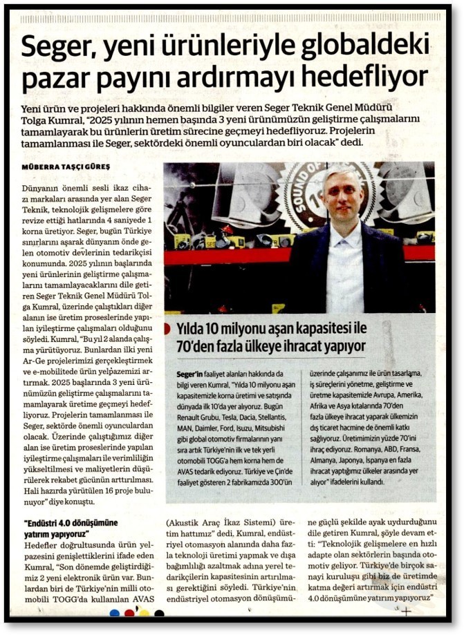 Seger yeni Ürünleriyle Globalde Pazar Payını Artırmayı Hedefliyor