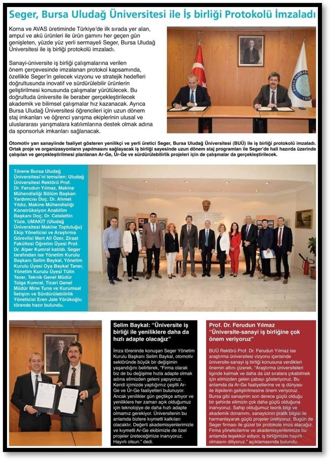 Seger Uludağ Üniversitesi ile işbirliği Protokolü imzaladı